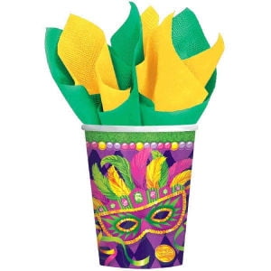 Beaded Mask - Mardi Gras Beads Party Masquerade Mask 9 oz Cups Hot cold 8 ct