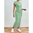 thumbnail image 6 of Sexy Dance Women's Summer Striped Short Sleeve T Shirt Dress Casual Tie Waist Bech Long Sundress Ladies Office T Shirt Dresses green M, 6 of 8