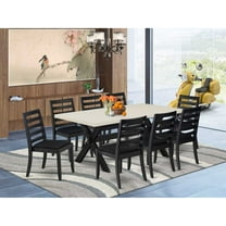 East West Furniture X627X1624-9 Dining Table Set, Linen White - A Breakfast Table & 8 Stackable Kitchen Chairs with Black Linen Fabric - 9 Piece