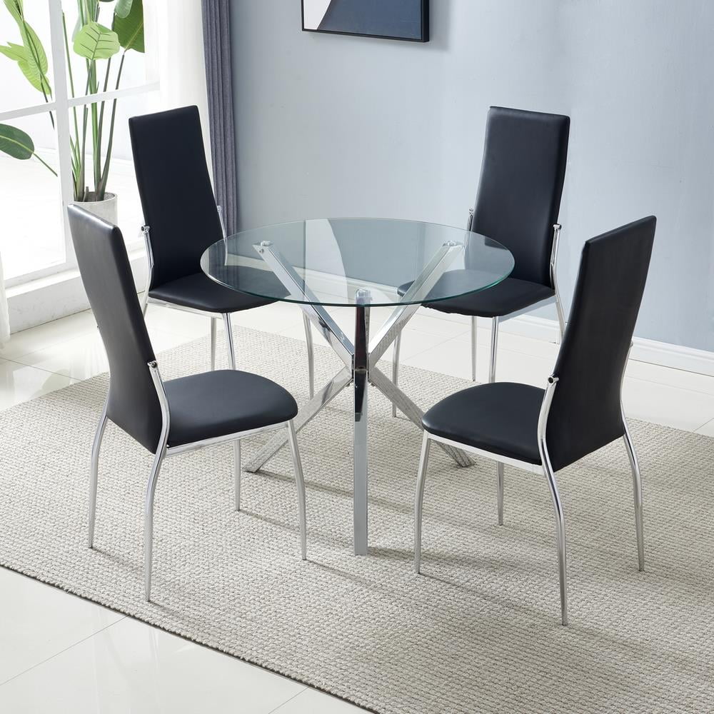 Winado 5 Piece Dining Table Set Dining Table & 4 Leather Chairs,Glass Top Kitchen Dining Room
