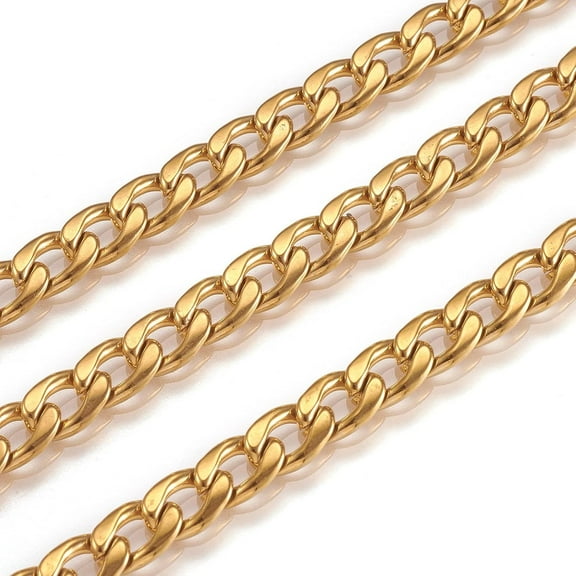 3.28 Feet(1m) 304 Stainless Steel Cuban Link Chains Chunky Curb Chains Unwelded DIY Craft Chain Golden Extender Chain for Jewelry Making Necklace Bracelet Jewelry Making Chains 6mm