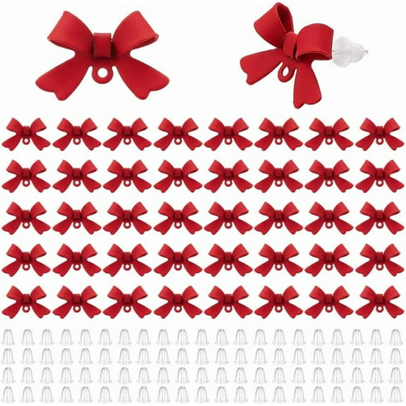 42Pcs Stud Earrings 925 Sterling Silver Alloy Earring Post with Loop 84Pcs Backs Red Bowknot Stud Ear Findings for Women DIY Dangle Crafting Jewelry Making Accessories