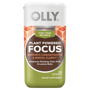 OLLY Focus Adaptogen Vegetarian Capsules, American Ginseng, Lemon Balm, 30 Ct