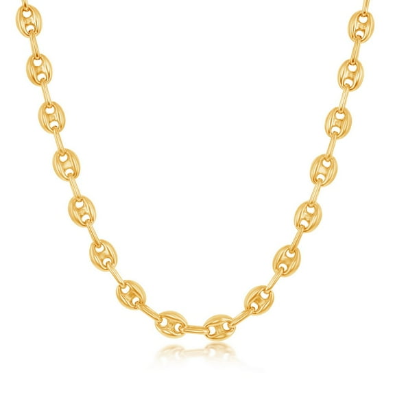 925 Sterling Silver/14kt Gold Plated 4mm/6mm Puffed Marina Anchor 7’’, 9’’, 16’’, 18’’, 20’’, 22’’, 24’’ Link Chain Necklace/Bracelets and Anklets Jewelry for Women or Teens Made in Italy (16'')