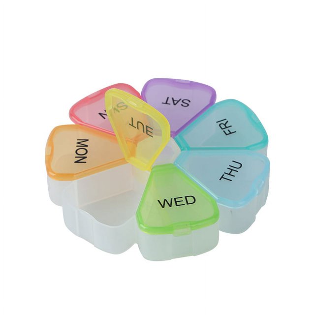 Caja de medicamentos pequeña con diseño de arcoíris de flores, caja de medicamentos portátil para llevar, caja de almacenamiento de medicamentos de viaje de 7 rejillas, para los 7 días de la semana