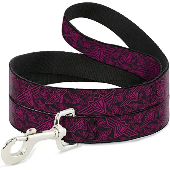 Buckle-Down Pet Leash - BD Logo Scattered Black/Fuchsia - 4 Feet Long - 1/2" Wide