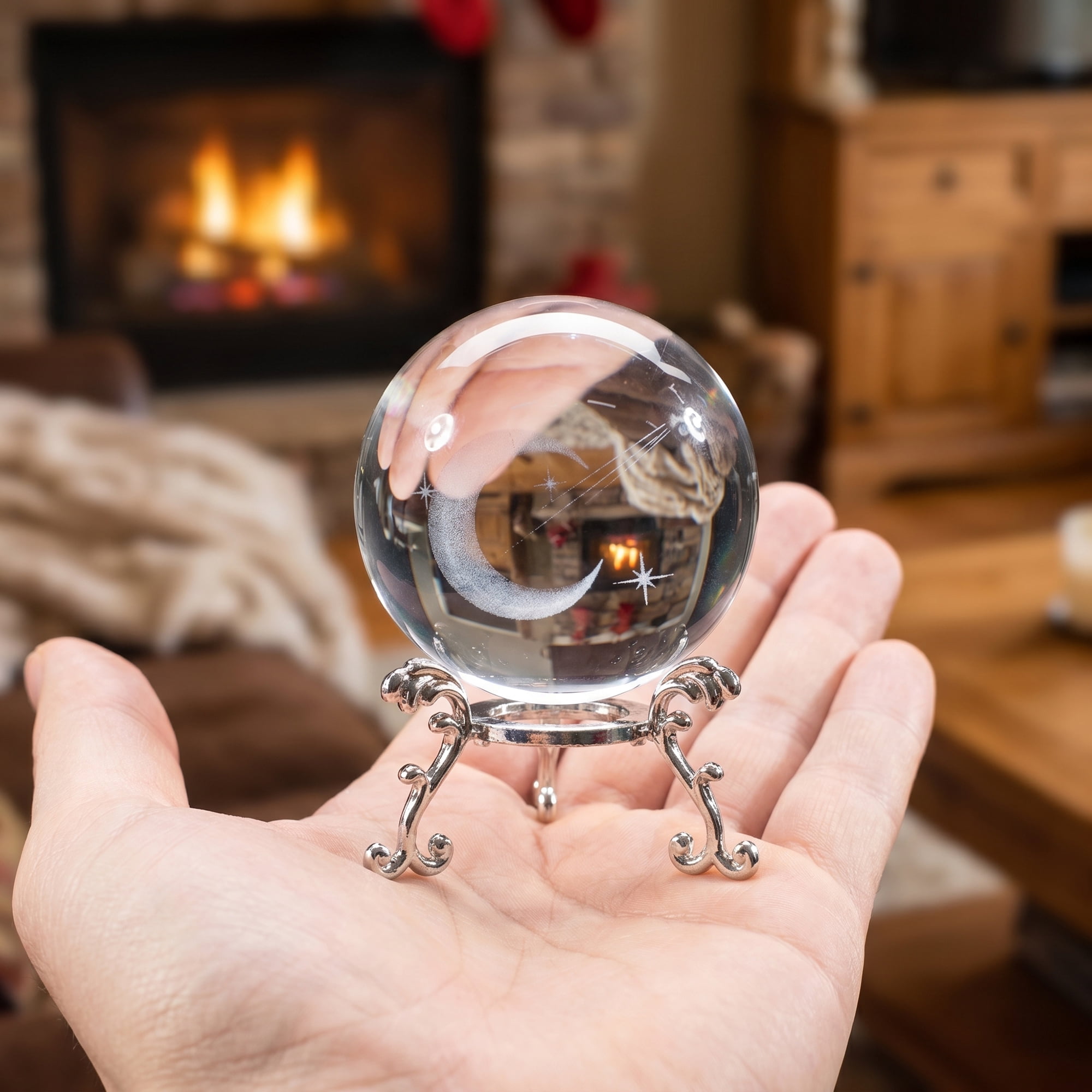 Unique Bargains Crystal Ball Figurine 3D Glass Paperweight with Base Clear Style H
