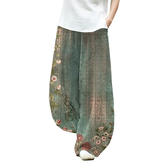 frariair Linen Pants Women Pant For Summer Causal Baggy Wide Leg Waist Elastic Relax Fit Trouser With Pockets Army Green