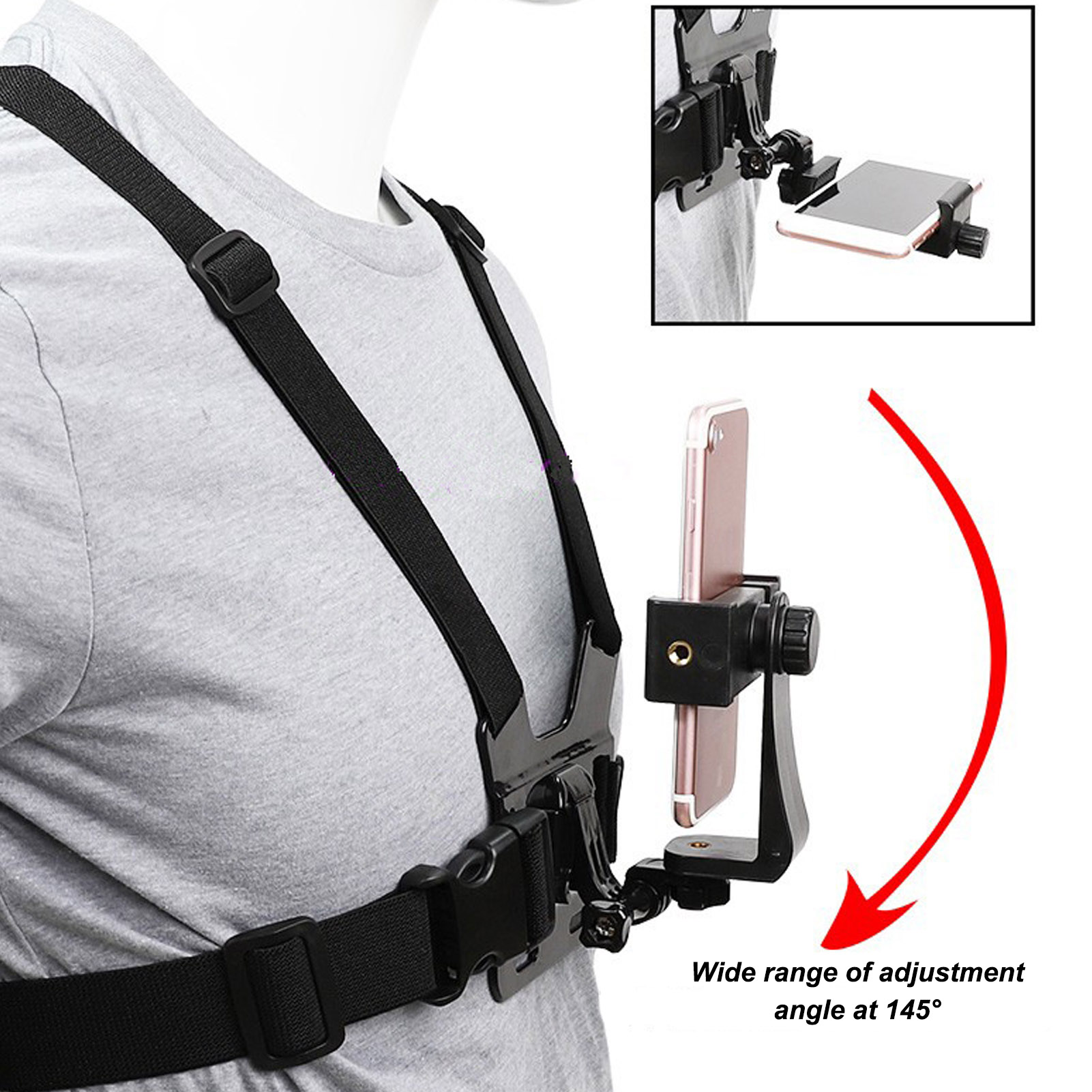 Mobile Phone Chest Mount, Adjustable Nylon Straps Chest Phone Holder for Action Camera and Mobile Phone