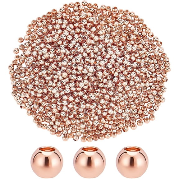 1000pcs 2mm Round Ball Beads 14K Rose Gold Plated Spacer Beads Stackable Brass Loose Bead Rondelle Metal Bracelet Spacer Bead for Bracelet Necklace Earring Jewelry Beading Craft Making