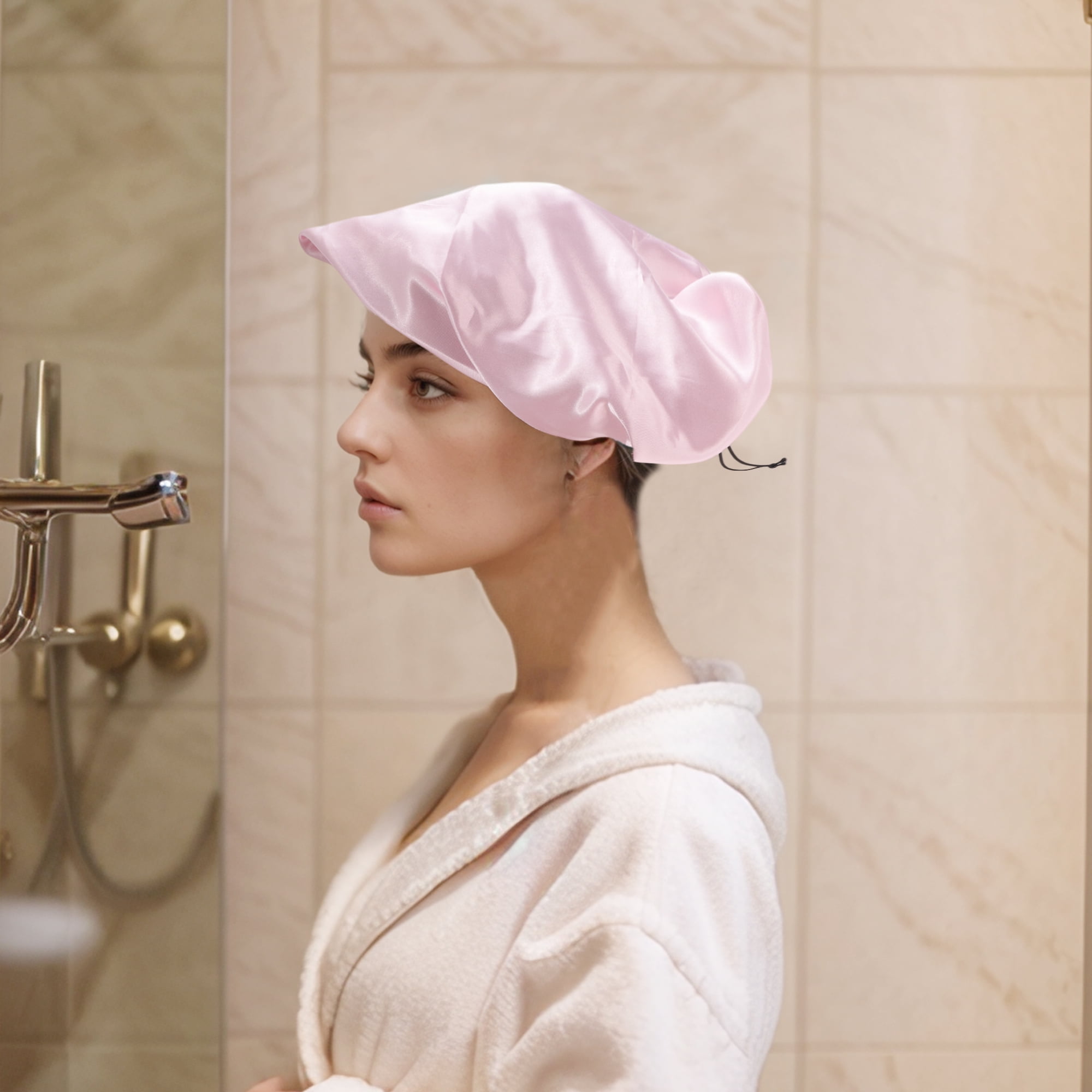 Unique Bargains Women Reusable Shower Cap for Bathroom Hotel 1 Pc Black