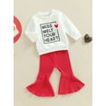 thumbnail image 4 of Elippeo Spring Valentine's Day Toddler Baby Girls Pants Set 6M 12M 18M 24M 3Y Long Sleeve Letters Heart Print Sweatshirt + Flare Pants Clothes, 4 of 9