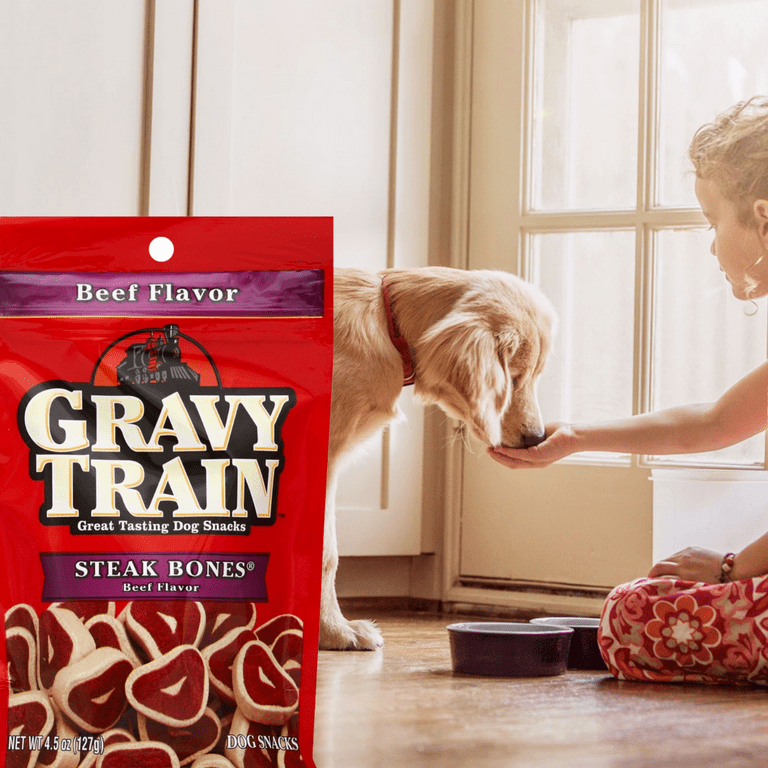 Gravy Train Steak Bones Beef Flavor Dog Treats 4.5 oz. Bags Made with Real Beef All Natural Soft Chewy Dog Snacks Delicious Healthy and Protein Rich