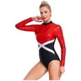 thumbnail image 5 of Hansber Women Rhythmic Gymnastic Leotard Sequin Figure Bodysuit Cutout Back Ballerina Dance Outfits Red M, 5 of 7
