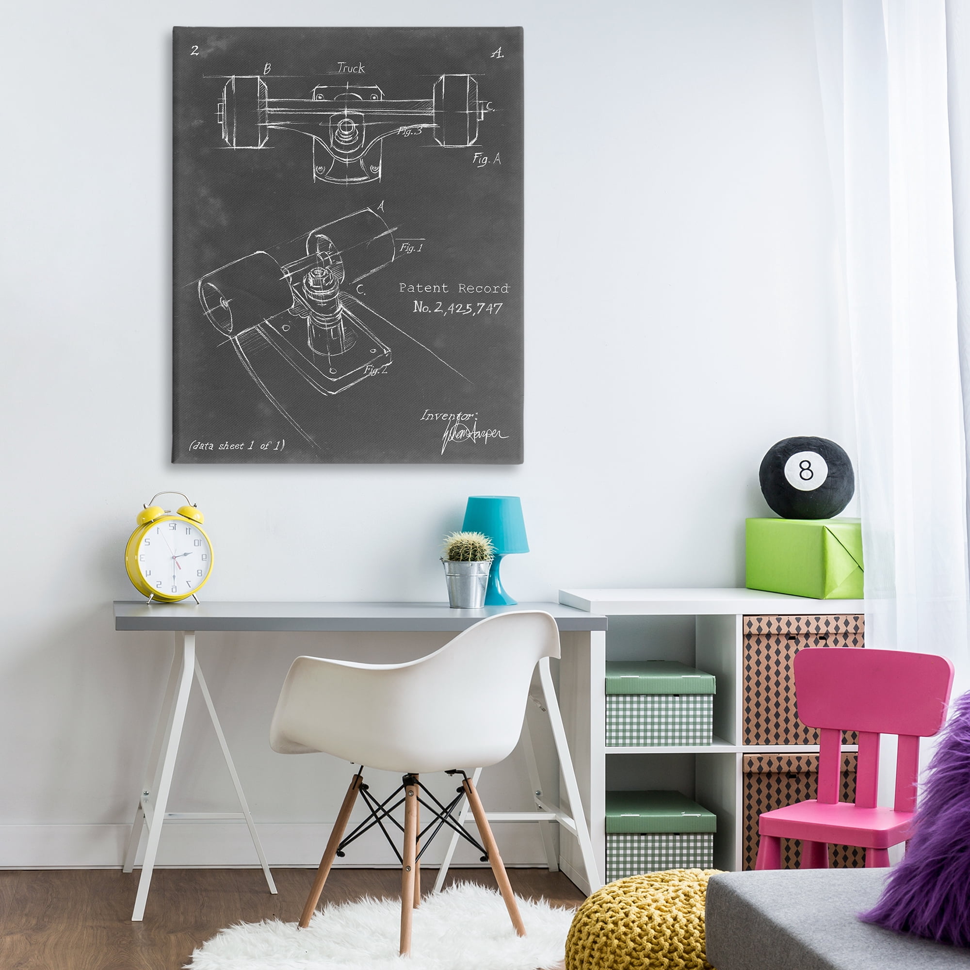Stupell Industries Skateboard Truck Blueprint Sports Painting Gallery Wrapped Canvas Art Print Wall Art, 36 x 48
