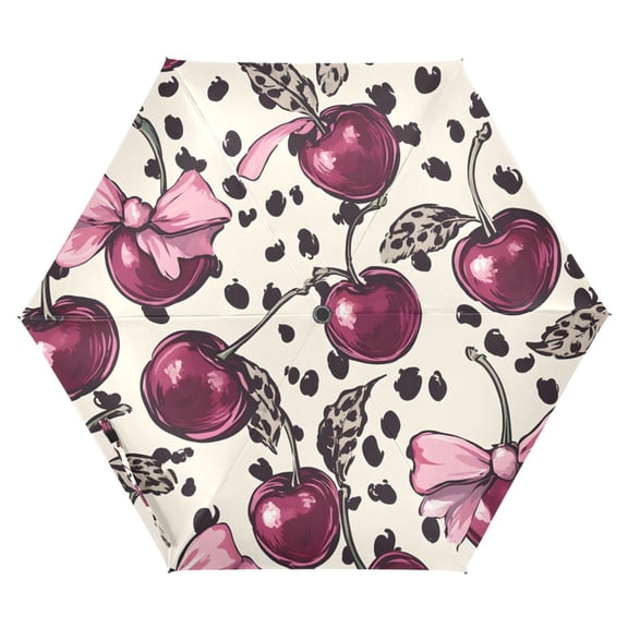 ALAZA Cherry with Leopard UPF 50  Compact Folding Umbrella for Rain Travel Umbrella Packable