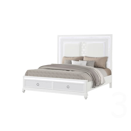 Upholstered Queen Size Bed Frame with Storage Drawers and LED Headboard for Modern Bedroom Furniture
