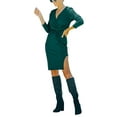 thumbnail image 1 of ZAXARRA Robe Femme Couleur Unie Col en V, Manches Longues Ajustée une-Pièce avec Design Noué, S/m/l/TG, 1 of 5