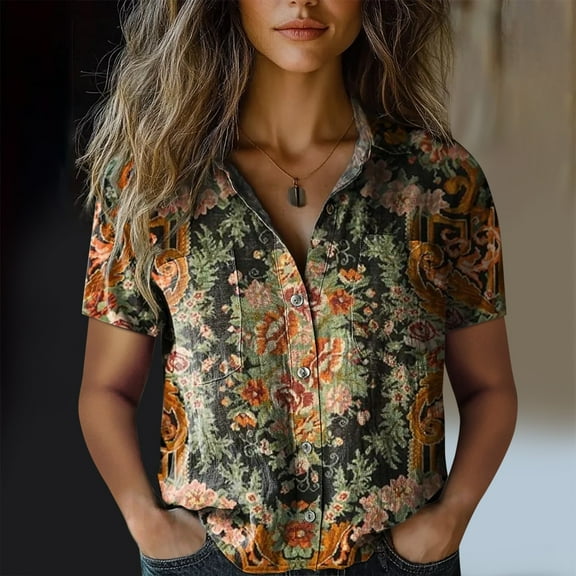 Black Tshirts for Women Cotton Shirt Printed Fashion Down Shirts Casual Tops Short Sleeve Blouse Going Out Tops for Women