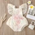 thumbnail image 2 of IBTOM CASTLE Baby Girls Lace Bodysuit Boho Clothes 1st Birthday Cake Smash Outfit Newborn Photography Outfits Summer Sunsuit 3-6 Months Apricot + Pink Flower, 2 of 8