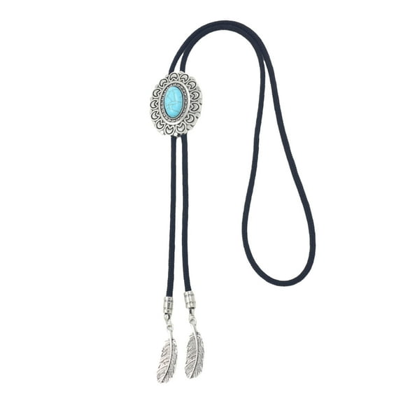 Bolo Tie for Men and Women Western Cowboy Outfit Adjustable Braided Rope Necktie with Metal Flower Turquoises Stone