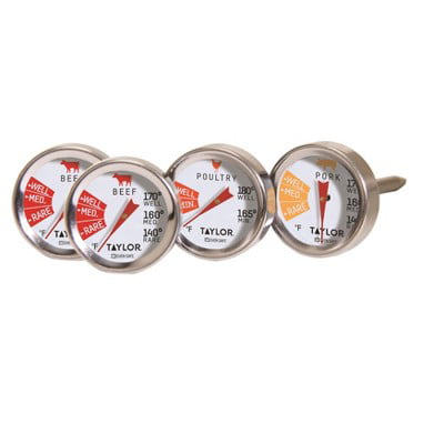 4-Pack Steak & Poultry Barbeque Grilling Button Thermometers Stainless Steel