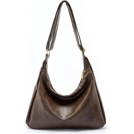 Hobo Bags for Women, Ultra Soft Foldable Vegan Leather Shoulder Handbag, Stylish Slouchy Tote Purses-Brown