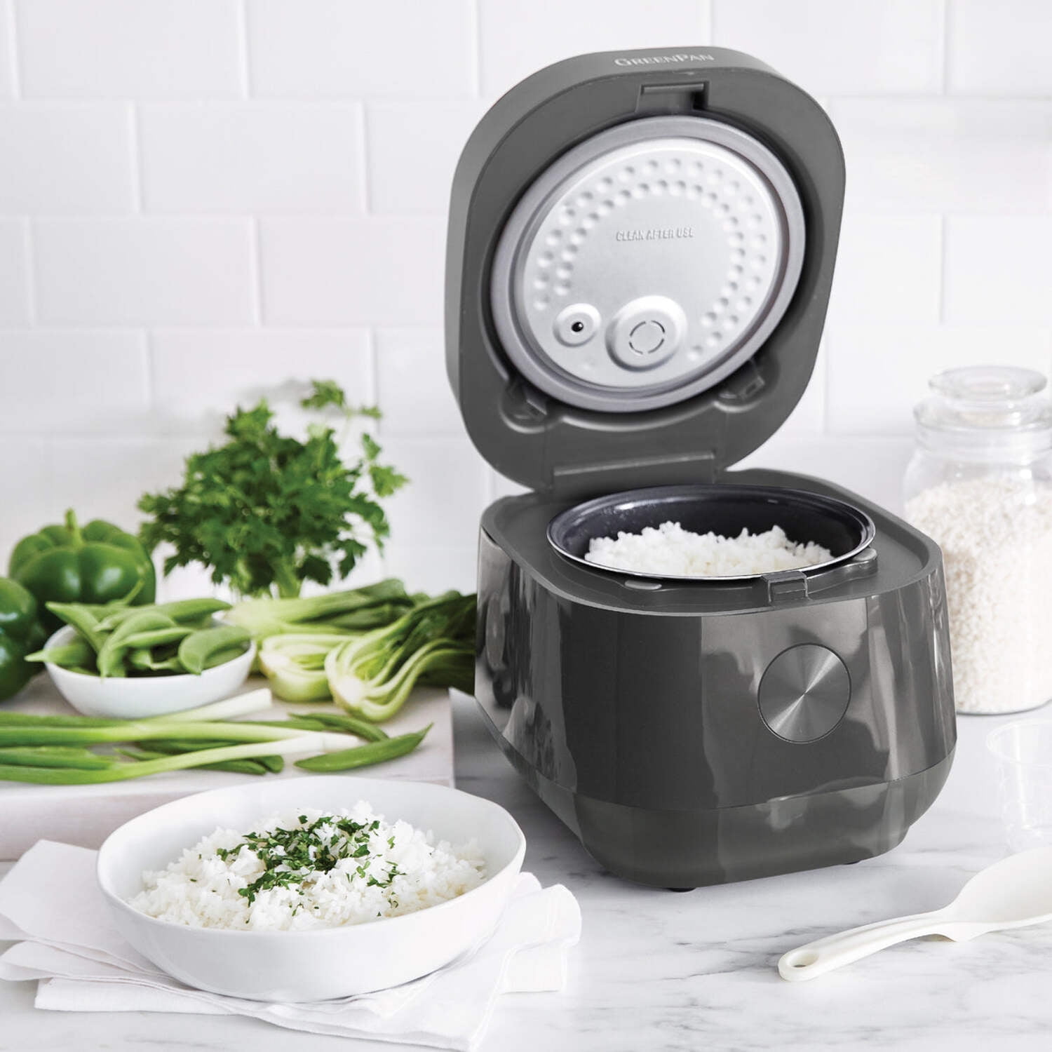 GreenPan Carb Reducing Electric Rice Cooker, 4 Cups Uncooked, Toxin-Free Ceramic Nonstick, Black