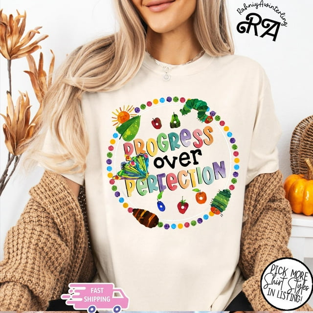 Progress Over Perfection Children's Book T-Shirt, Back To School Shirt, Teacher Shirt, But - Pepper - XL