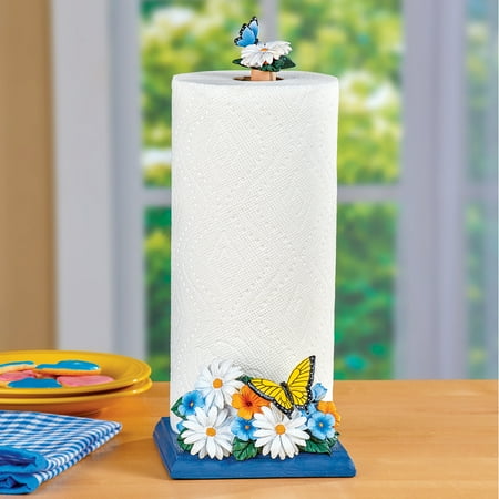 Daisy And Erfly Paper Towel Holder With Blue Base Decorative Daisy And Erfly Paper Towel Holder