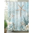 thumbnail image 3 of Turquoise Ocean Coastal Bathroom Curtain 72 Inch Shower Curtain with Hooks, Summer Beach Nautical Coral Starfish Waterproof Polyester Bath Curtain Washable Bathtub Curtain 60''x 72'', 3 of 6