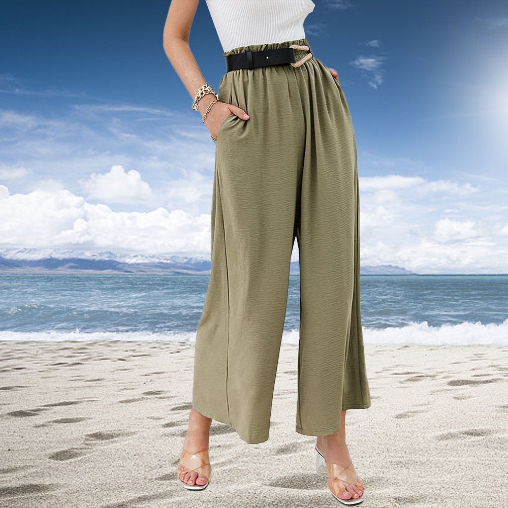 【送料&関税込】ChloAC High-waisted Wide Leg Trousers Women's Casual Wide Leg Palazzo Pants High Waisted Smocked
