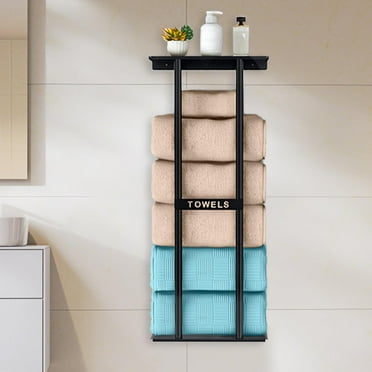 CUTICATE Towel Rack for Bathroom Bathroom Accessories Black Metal with Shelf Rolled Towels Organizer Bath Towel Holder for SPA Camping