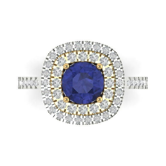 Halo Engagement Ring for Women - 1.615ct Simulated Tanzanite in 14K White/Yellow Gold Promise Ring
