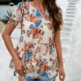 thumbnail image 6 of TrendVibe365 Womens Short Sleeve Tops Spring Blouse Tunic Flowy Peplum Retro Vintage Flower Tiered Curvy Hem Shirts Ruffle Sleeve Short Sleeve Tees Pullovers Round Neck Tshirts Loose Fit Outfits, 6 of 9