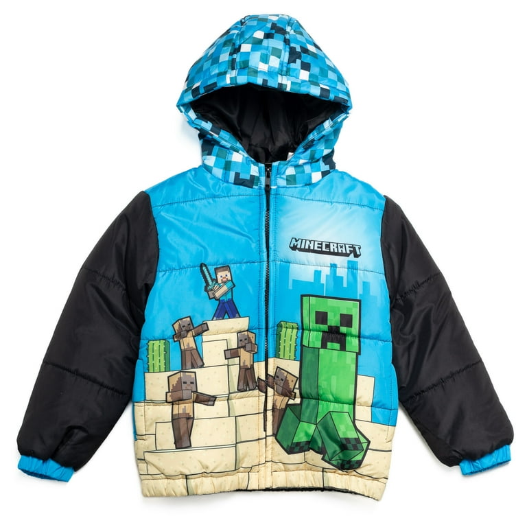 Minecraft Winter Coat: Hooded Creeper Steve Character Puffer