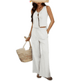 thumbnail image 3 of Womens 2 Piece Outfits V Neck Tie Waist Vest and Wide Leg Casual Pants Sets White S, 3 of 7