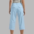 thumbnail image 6 of ZQUUVOU Women's Capri Pants Elastic Waist Straight Leg Casual Stretchy Dress Business Lounge Cropped Work Pants with Pockets Light Blue, 6 of 7