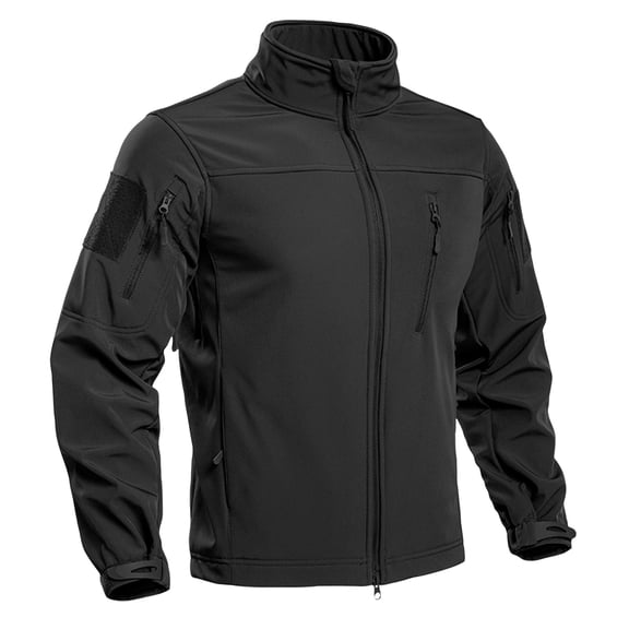Hsovts Men’s Hooded Tactical Soft Shell Jacket Waterproof Windproof Fleece Lined Coat For Hiking Outdoor Fall Winter Mens Jacket Black XL
