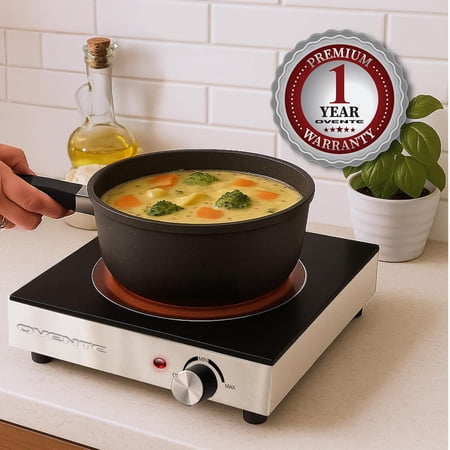 Infrared Ceramic Single Burner, 1200W Electric Countertop Hot Plate with Black Crystalline Glass, Portable Stainless Steel Cooktop for Home, Office, or Dorm Use, Black BGI301GB