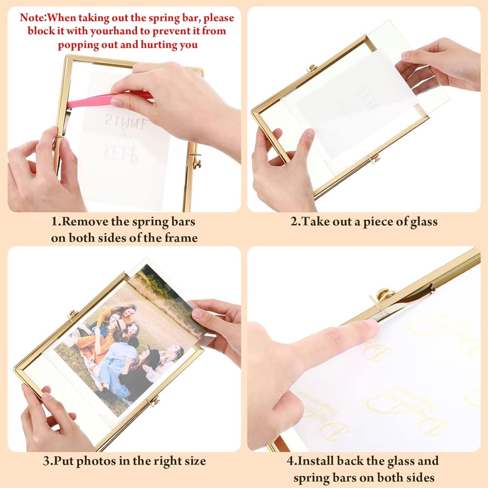 NOGIS Metal Picture Frames Vintage Minimal Ornate Floating Easel Stand Photo Frames Antique Vertical Glass Frame for Pictures Photos Desk Tabletop Display,6 Inches (Gold)