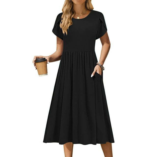 Robes d'Été pour Femmes Liquidation 2025 BOVXNPU Grande Taille Robes Décontractées pour Femmes, Robe de Plage à Manches Courtes pour Femmes, Robe Décontractée avec Poches Robe de Plage Décontractée en Ligne