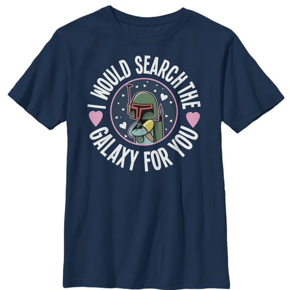 Boy's Star Wars Valentine Boba Fett Search the Galaxy  Graphic Tee Navy Blue X Small