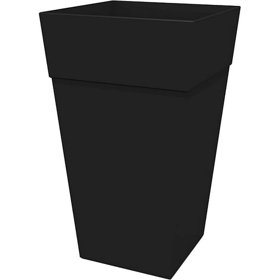 Bloem 25" Square Matte Black Plastic Tall Planter