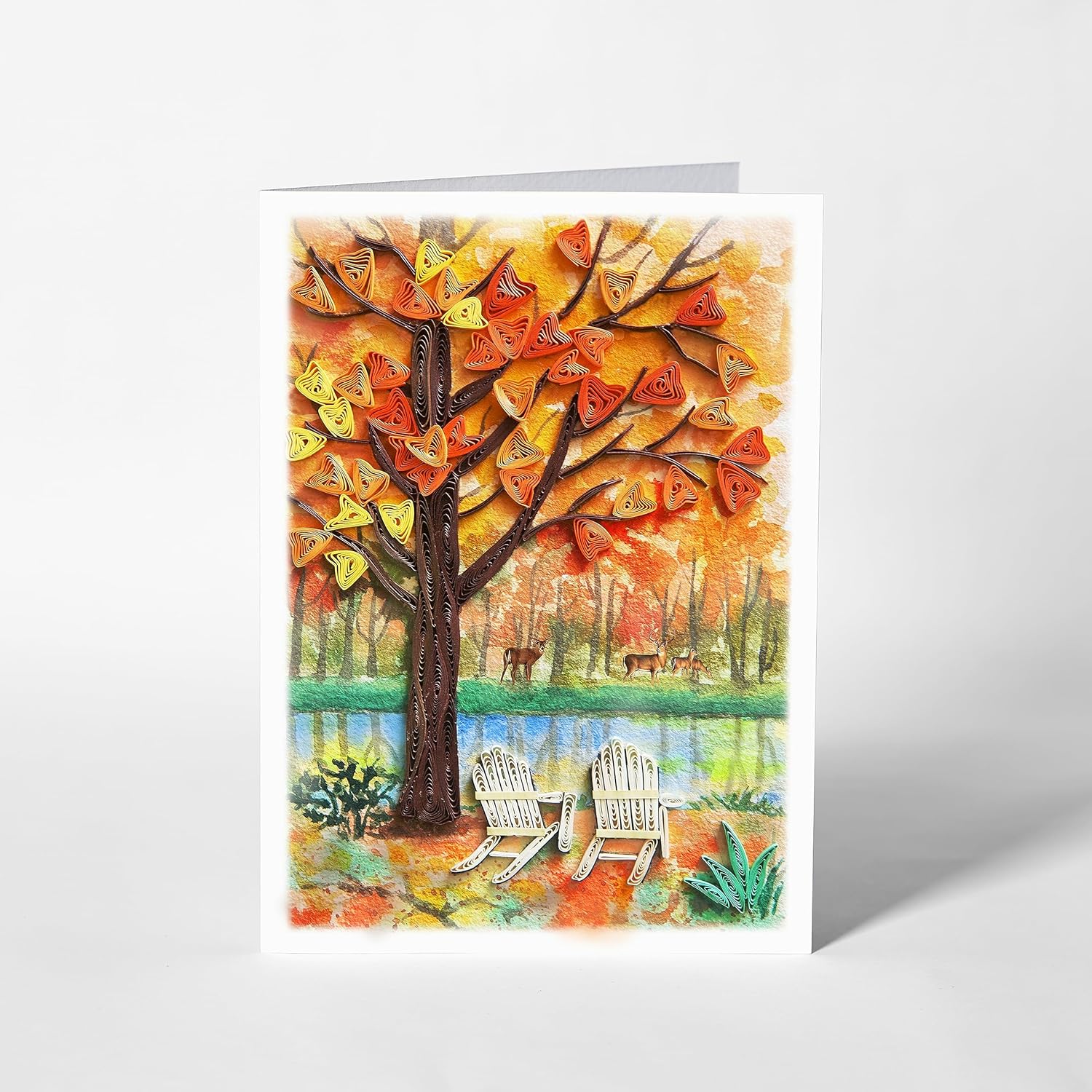 Seasonal Greeting Card, Autumn Holiday Love Card, Quilled Quilling Card for All Occasions, Watercolor Artful Greeting Card for Autumn, Fall, Thanks Giving, for Him Her Friend Mom Dad