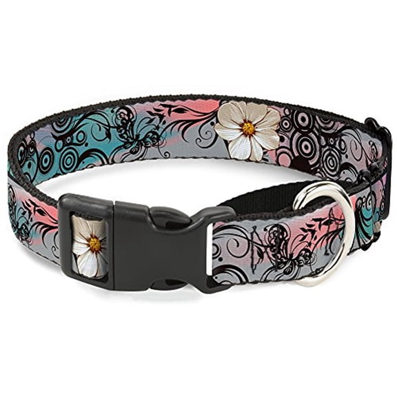 buckle down flowers with filigree pink martingale dog collar, 1.5" wide-fits 16-23" neck-medium