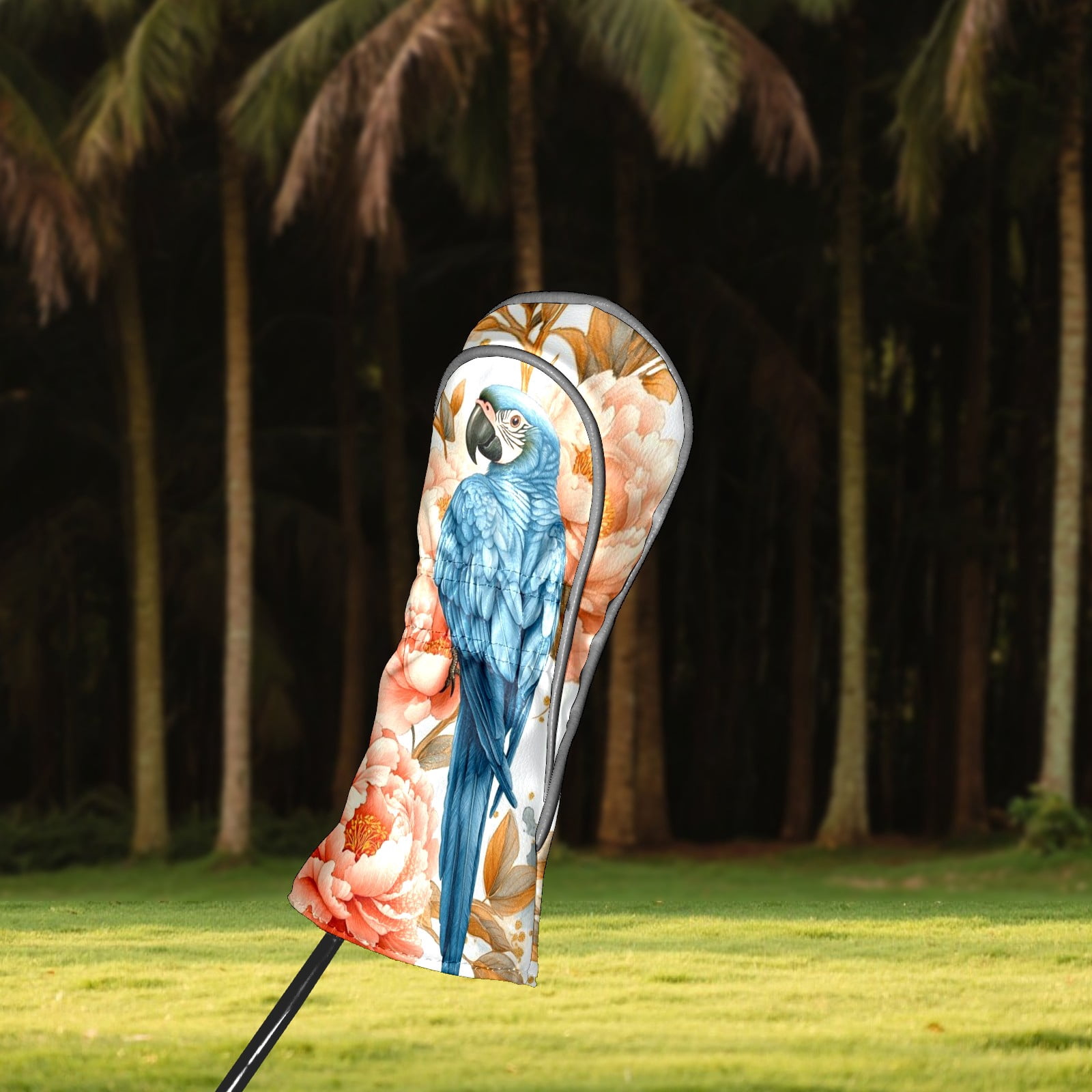 Golf Club Head Covers - Parrot & Peony Design, PU Leather, Waterproof, Fits Fairway Woods/Hybrid, Unisex, Fits Most Brands