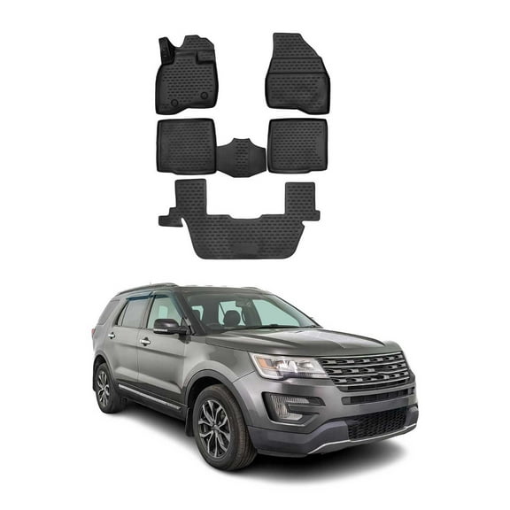 OMAC Floor Mats Liner for Ford Explorer 2016-2019 Black TPE 5 Pack