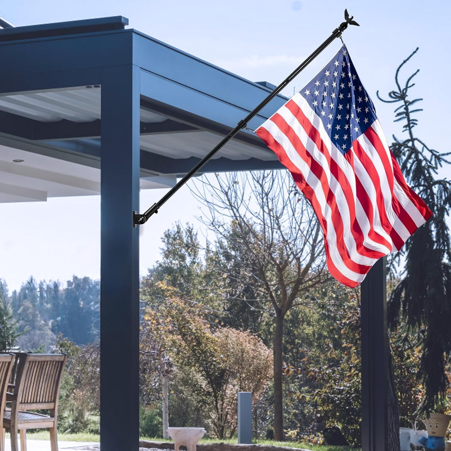 5FT for Outside House with Adjustable Bracket, Upgrade Stainless Steel Tangle Free Flagpole, Heavy Duty House Flagpole for 3x5 Flags for Residential, Outdoor or Porch, Black