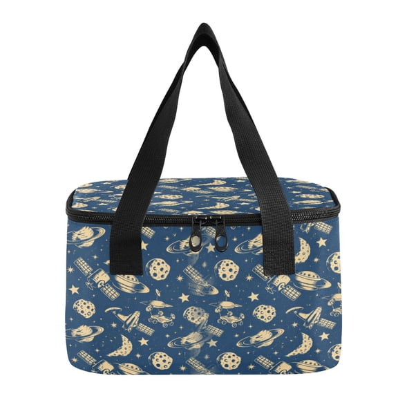 6L Insulated Lunch Bag Square Handheld Cooler Tote Space Exploration Pattern Reusable Thermal Bag with Polyester & Aluminum Lining for Work Picnic Travel